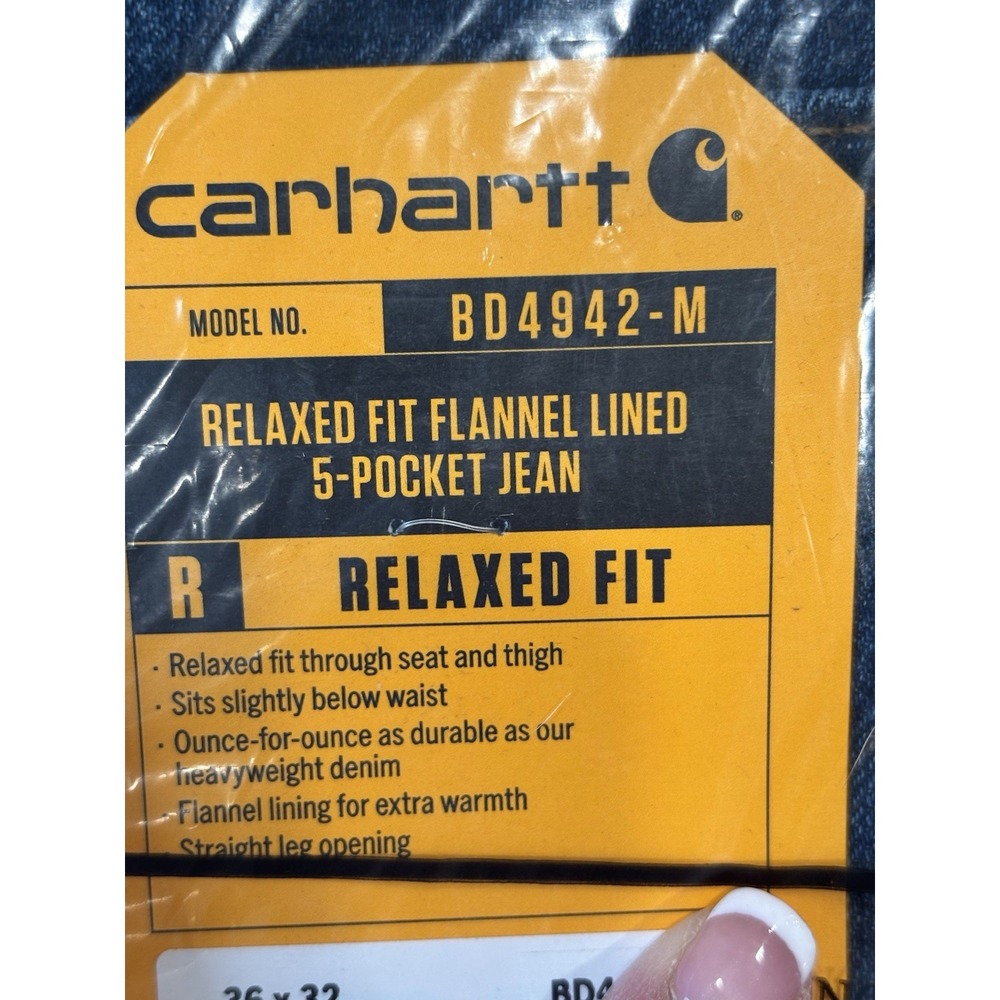 New Carhartt Fleece Lined Relaxed Fit 5-Pocket 36 x 32 Men's Jeans BD4942-M Work - Picture 6 of 9